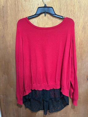 Torrid Womens Sweater 4 X Red Black  Lace trim and details.  Button Back Goth